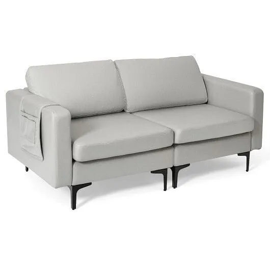 Modern Loveseat Sofa Couch with Side Storage Pocket-Light Gray - Color: Light Gr