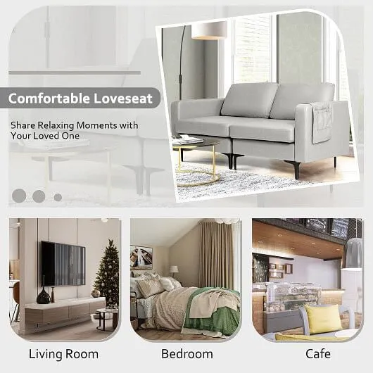 Modern Loveseat Sofa Couch with Side Storage Pocket-Light Gray - Color: Light Gr