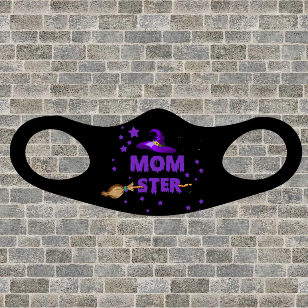 Mom-Ster Fitted Face Mask For Halloween Colors Black Or White
