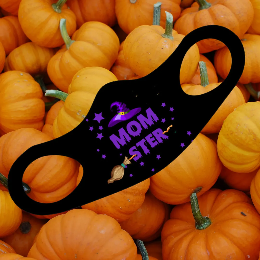 Mom-Ster Fitted Face Mask For Halloween Colors Black Or White