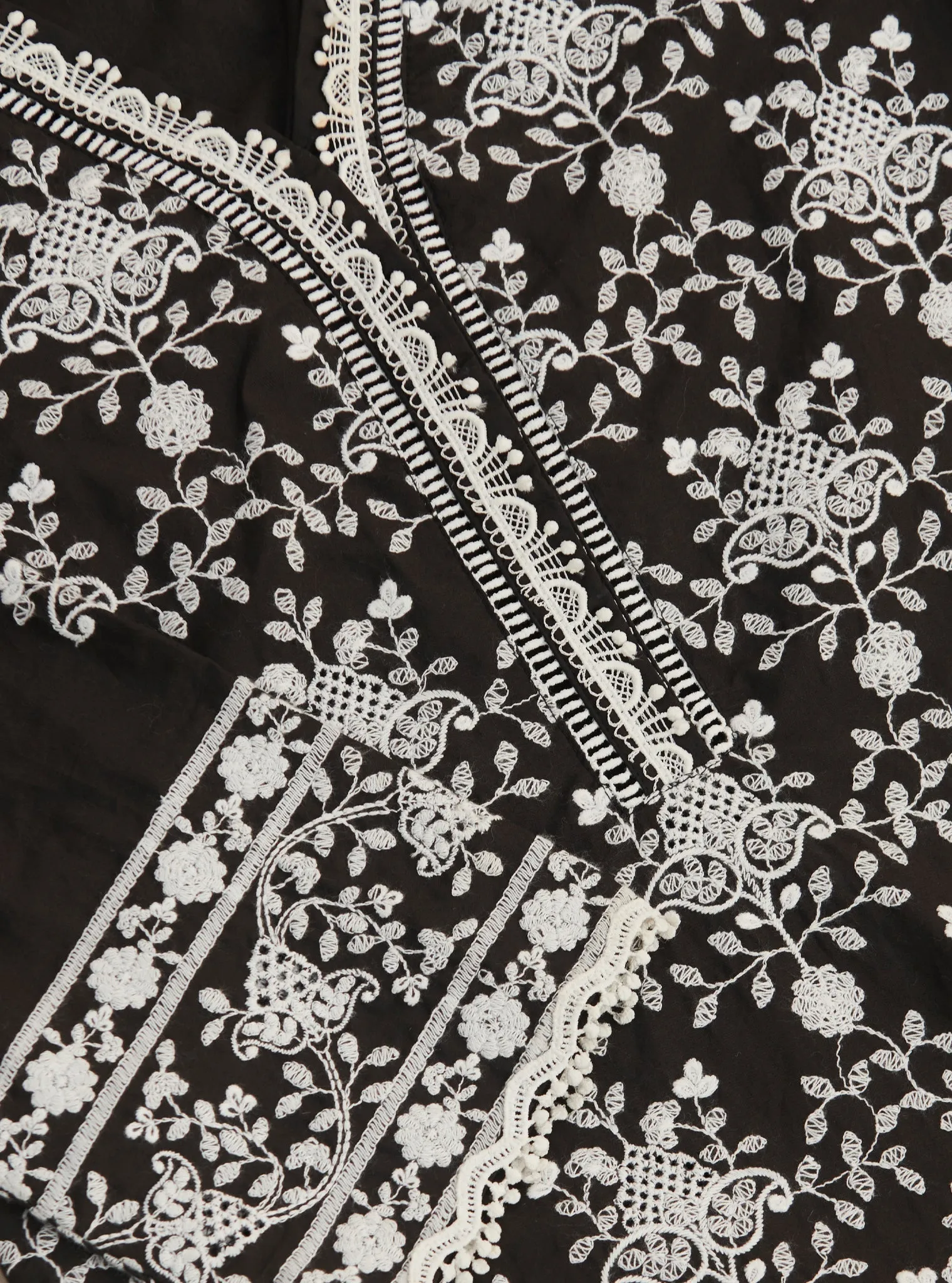 Mulmul Cotton Verla Black Kurta With Mulmul Cotton Verla White Pant