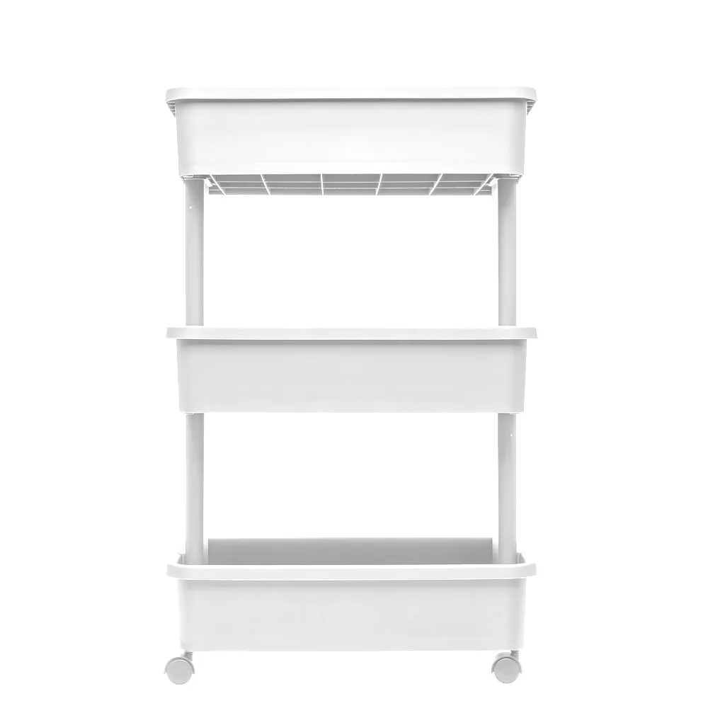 Multipurpose 3-Tier Plastic Rolling Laundry Cart Organizer Storage Baskets Decor