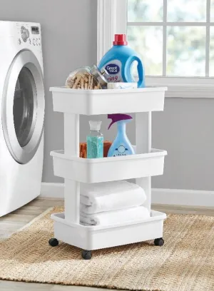 Multipurpose 3-Tier Plastic Rolling Laundry Cart Organizer Storage Baskets Decor