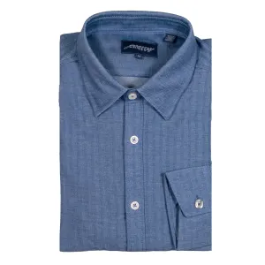 Navy Micro Herringbone 4-Way Stretch Shirt - Comfort Cut