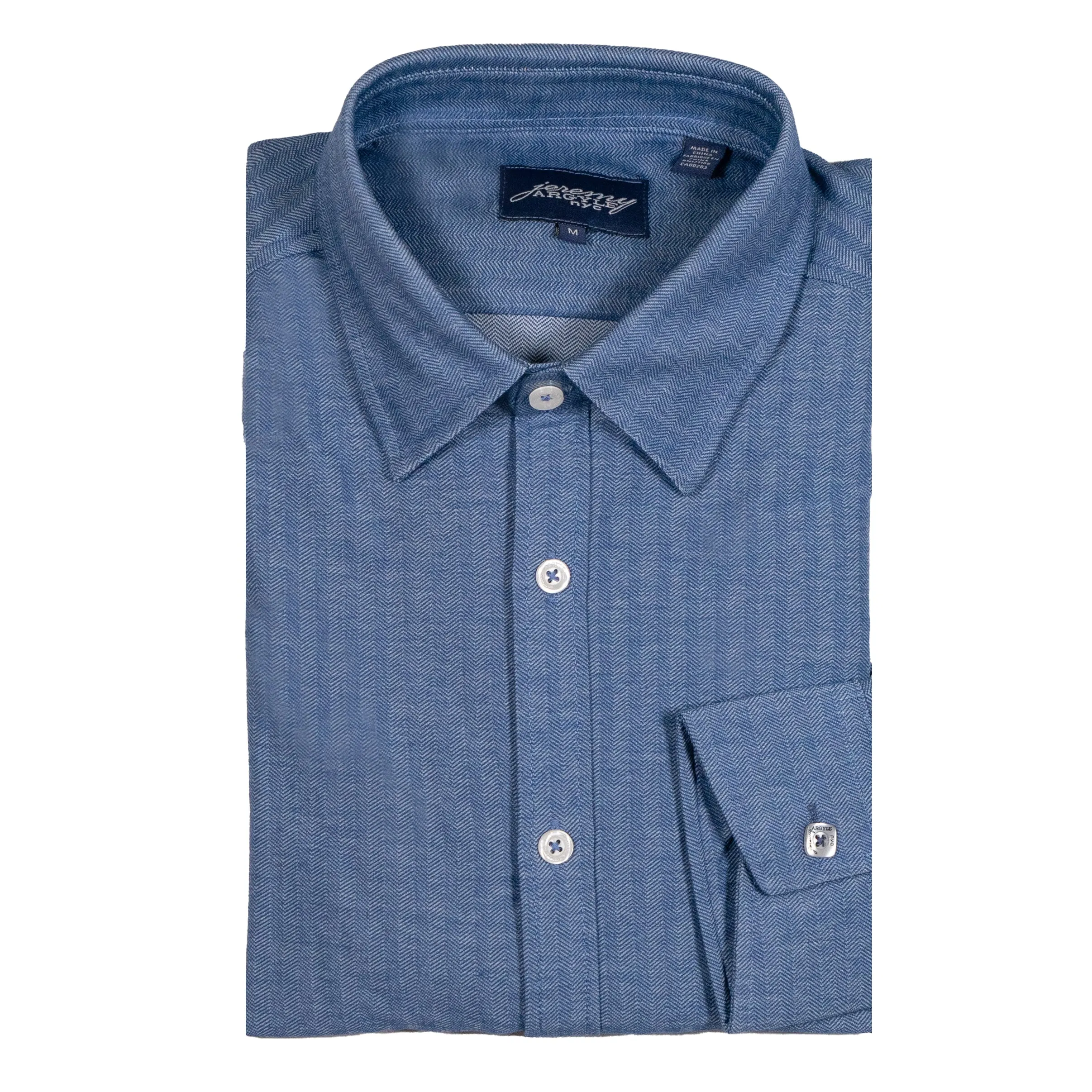 Navy Micro Herringbone 4-Way Stretch Shirt - Comfort Cut