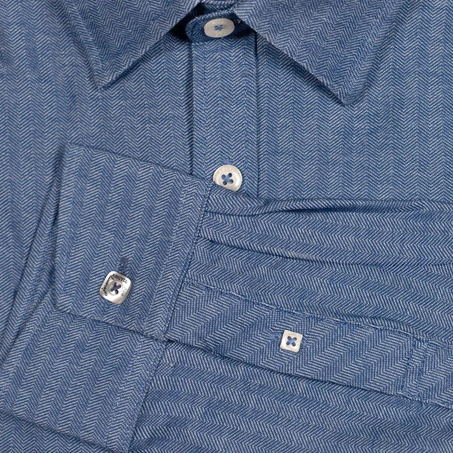 Navy Micro Herringbone 4-Way Stretch Shirt - Comfort Cut