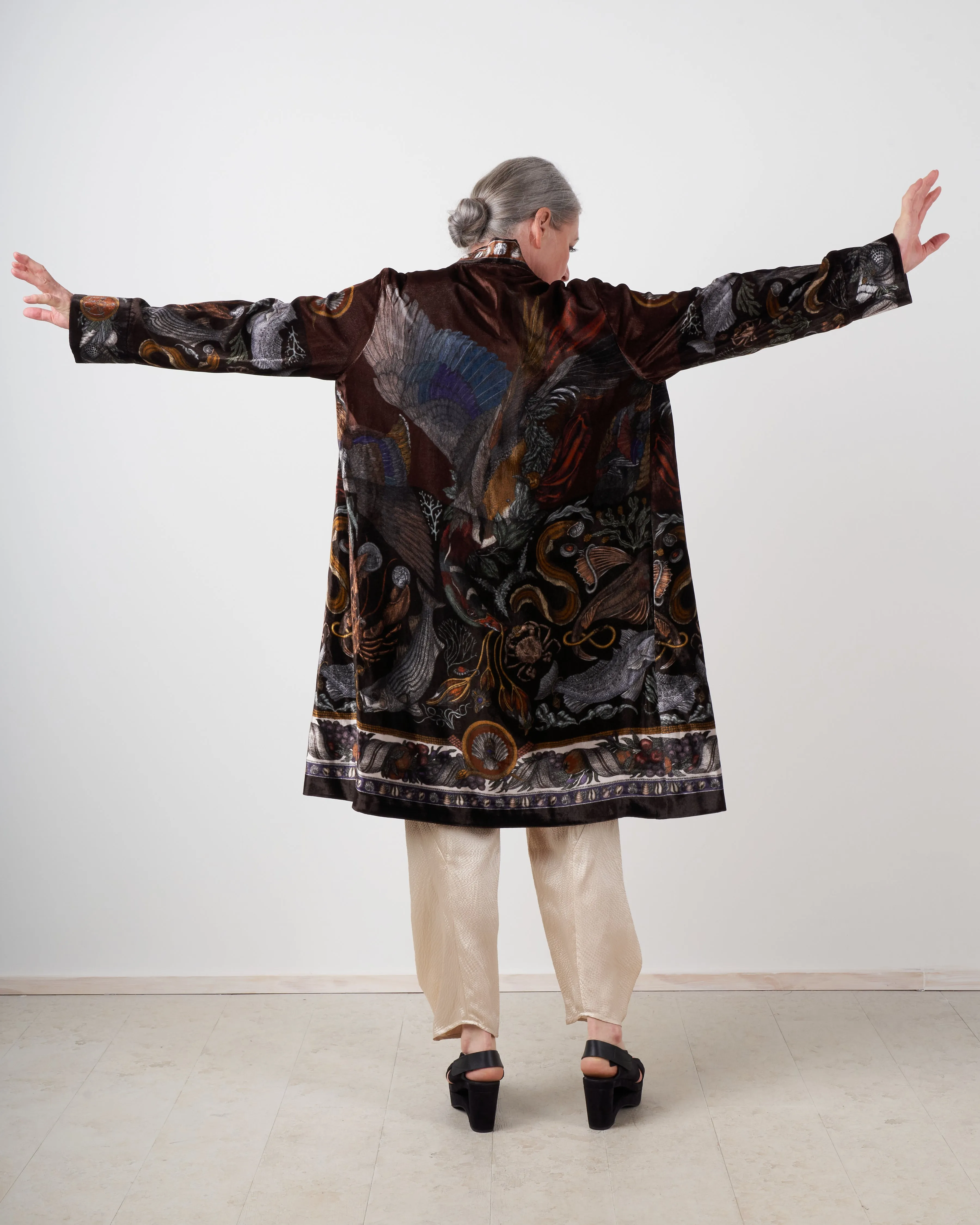 neptune's riches silk velvet midi jacket - rosso
