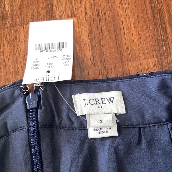 NEW J. CREW Skirt Navy Gold Thread Textured K3535 Midi Business Work Size 2 NWT