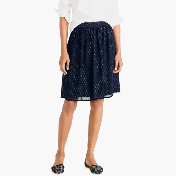 NEW J. CREW Skirt Navy Gold Thread Textured K3535 Midi Business Work Size 2 NWT