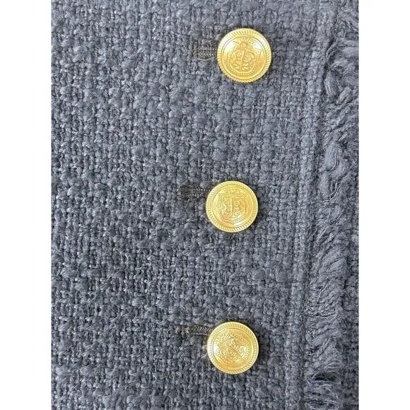 New Talbots Women 10 Skirt Navy Blue CottonTweed Faux Wrap Lined Logo Button T4