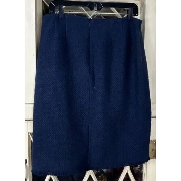New Talbots Women 10 Skirt Navy Blue CottonTweed Faux Wrap Lined Logo Button T4
