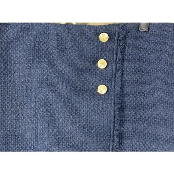 New Talbots Women 10 Skirt Navy Blue CottonTweed Faux Wrap Lined Logo Button T4