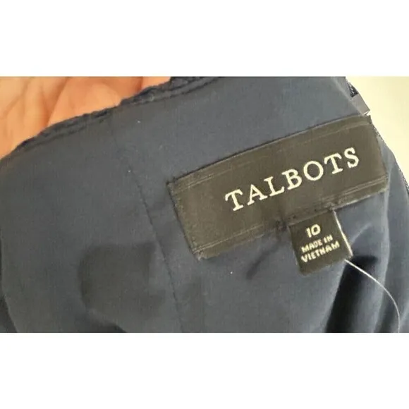 New Talbots Women 10 Skirt Navy Blue CottonTweed Faux Wrap Lined Logo Button T4