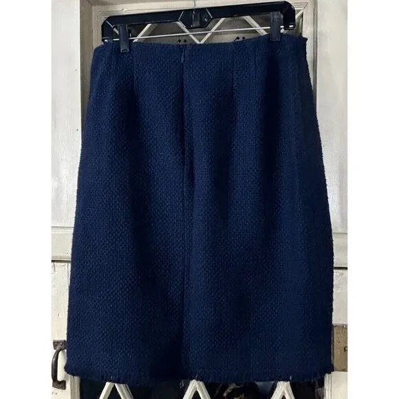 New Talbots Women 10 Skirt Navy Blue CottonTweed Faux Wrap Lined Logo Button T4