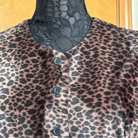 Nordstrom Black Brown Faux Fur Animal Print Waistcoat Vest Top Size 10 NWOT