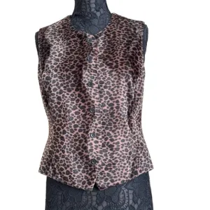 Nordstrom Black Brown Faux Fur Animal Print Waistcoat Vest Top Size 10 NWOT
