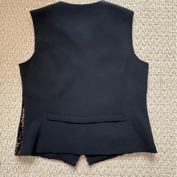 Nordstrom Black Brown Faux Fur Animal Print Waistcoat Vest Top Size 10 NWOT