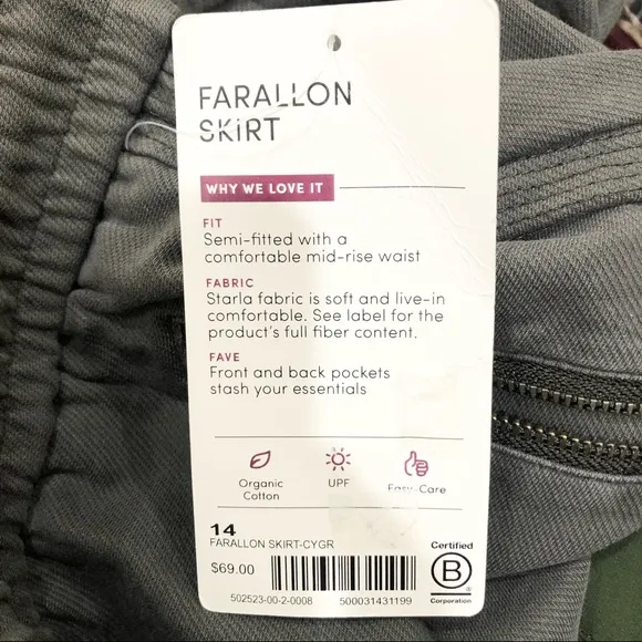 NWT Athleta Farallon Skirt, Grey, Size 14