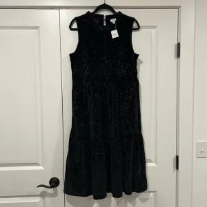 NWT J Crew Sleeveless Midi Velvet Dress‎ with Sparkles Black Size 14 MSRP $128
