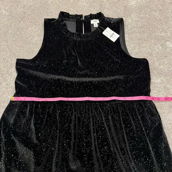 NWT J Crew Sleeveless Midi Velvet Dress‎ with Sparkles Black Size 14 MSRP $128