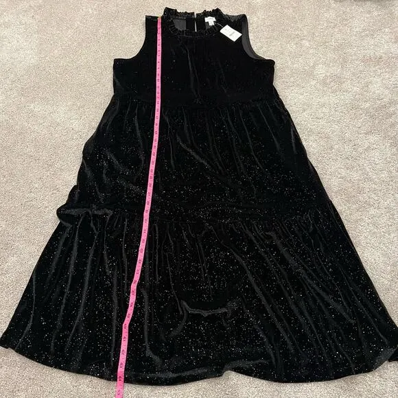 NWT J Crew Sleeveless Midi Velvet Dress‎ with Sparkles Black Size 14 MSRP $128