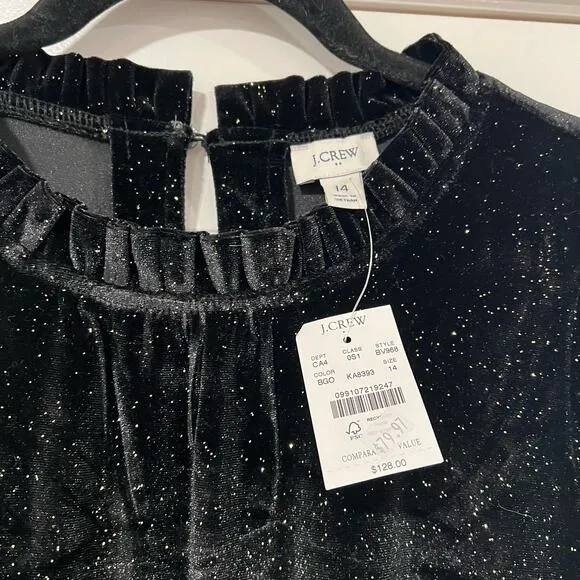 NWT J Crew Sleeveless Midi Velvet Dress‎ with Sparkles Black Size 14 MSRP $128