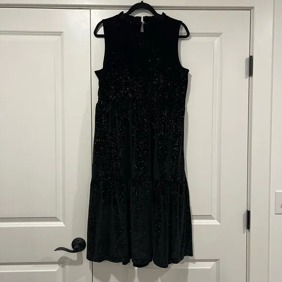NWT J Crew Sleeveless Midi Velvet Dress‎ with Sparkles Black Size 14 MSRP $128