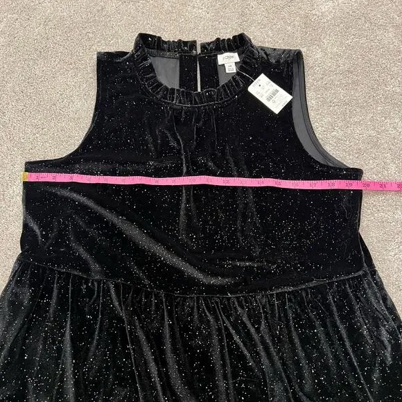 NWT J Crew Sleeveless Midi Velvet Dress‎ with Sparkles Black Size 14 MSRP $128