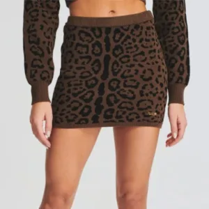 NWT SER.O.YA Women's Leopard Printed Skirt Stretchy Size Medium Cheetah Jacquard