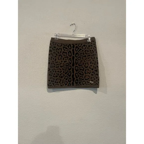 NWT SER.O.YA Women's Leopard Printed Skirt Stretchy Size Medium Cheetah Jacquard