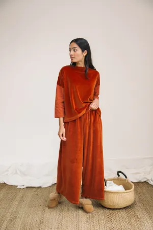Odette Organic Cotton Velour Trouser in Paprika