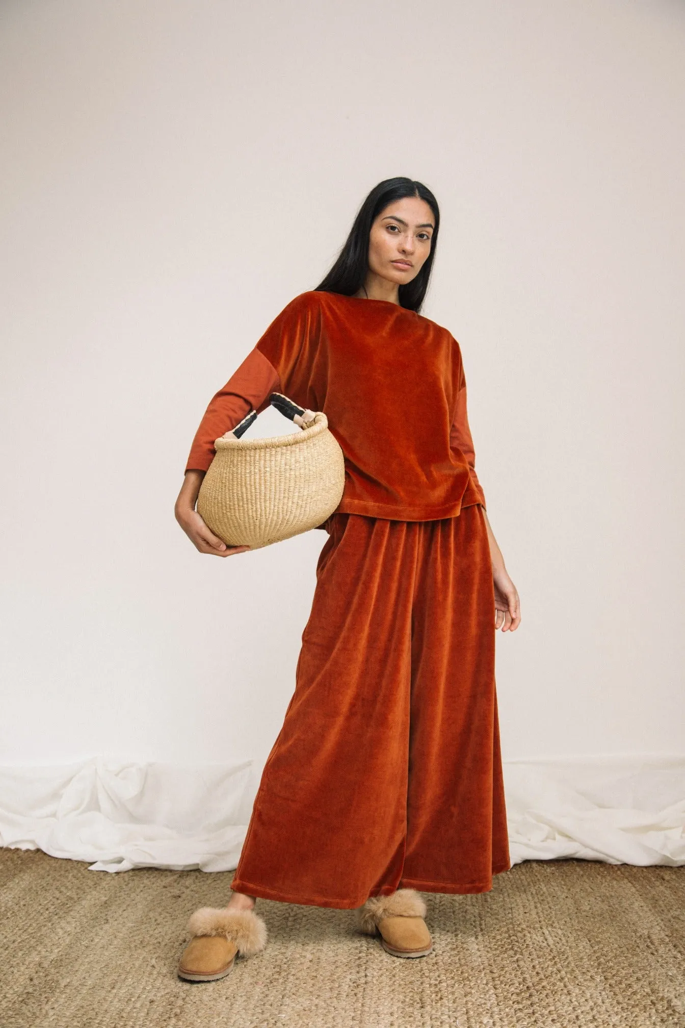 Odette Organic Cotton Velour Trouser in Paprika