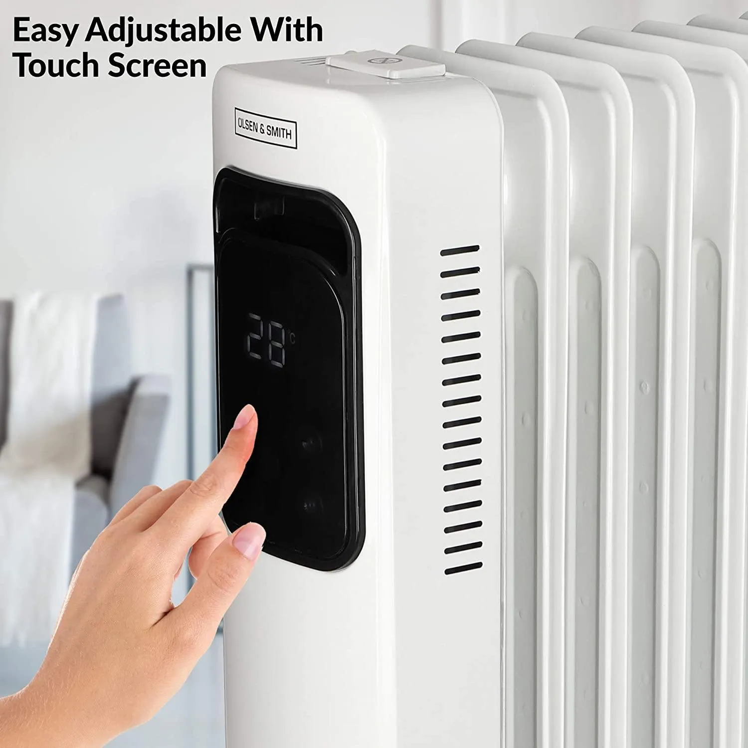Olsen & Smith 2.5Kw 2500W 11 Fin Portable Electric Slim Oil Filled Radiator Heater with Wheels & Adjustable Temperature Thermostat, White