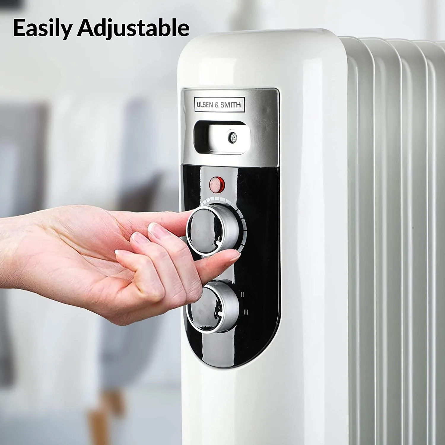 Olsen & Smith 2.5Kw 2500W 11 Fin Portable Electric Slim Oil Filled Radiator Heater with Wheels & Adjustable Temperature Thermostat, White