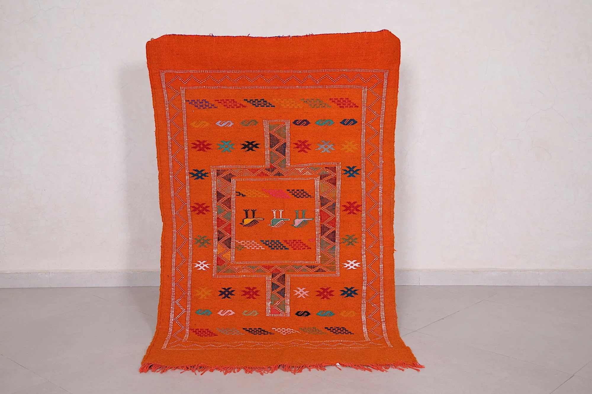 Orange Moroccan Kilim Rug 3 x 4.9 FT - Handwoven Beauty