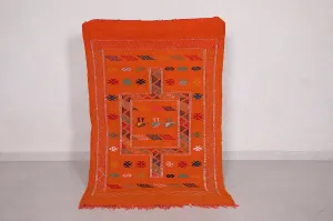 Orange Moroccan Kilim Rug 3 x 4.9 FT - Handwoven Beauty