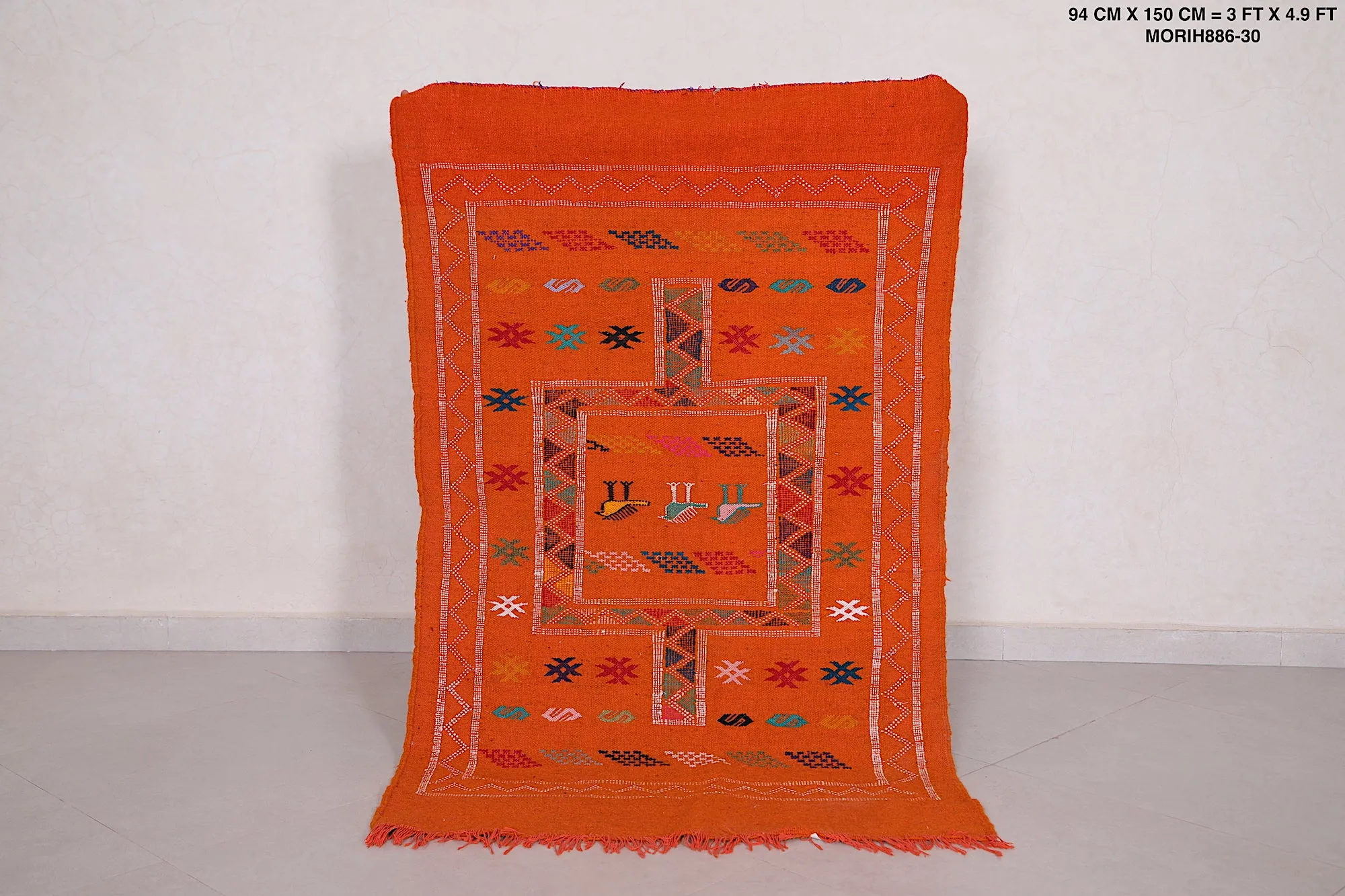 Orange Moroccan Kilim Rug 3 x 4.9 FT - Handwoven Beauty