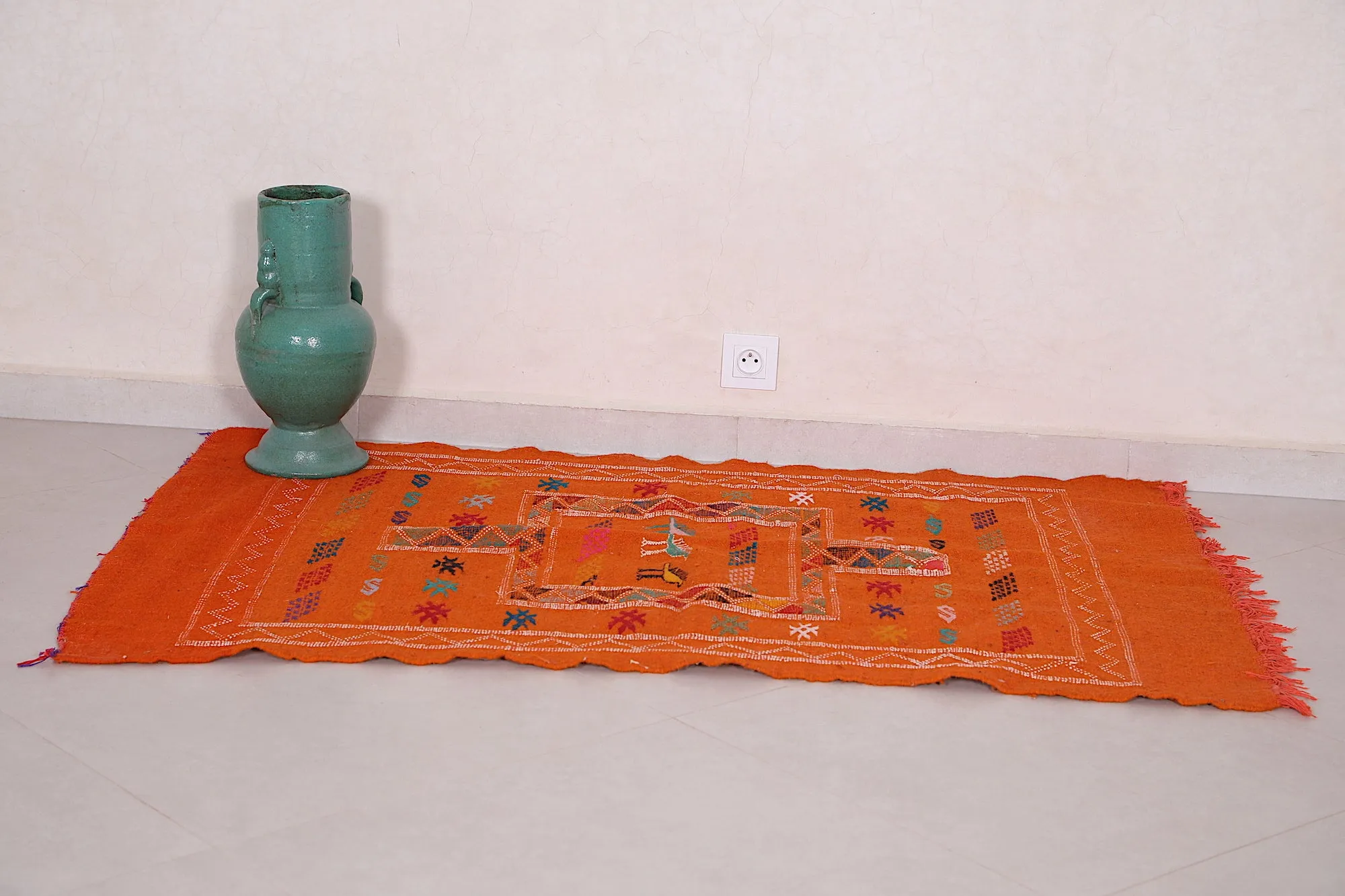Orange Moroccan Kilim Rug 3 x 4.9 FT - Handwoven Beauty