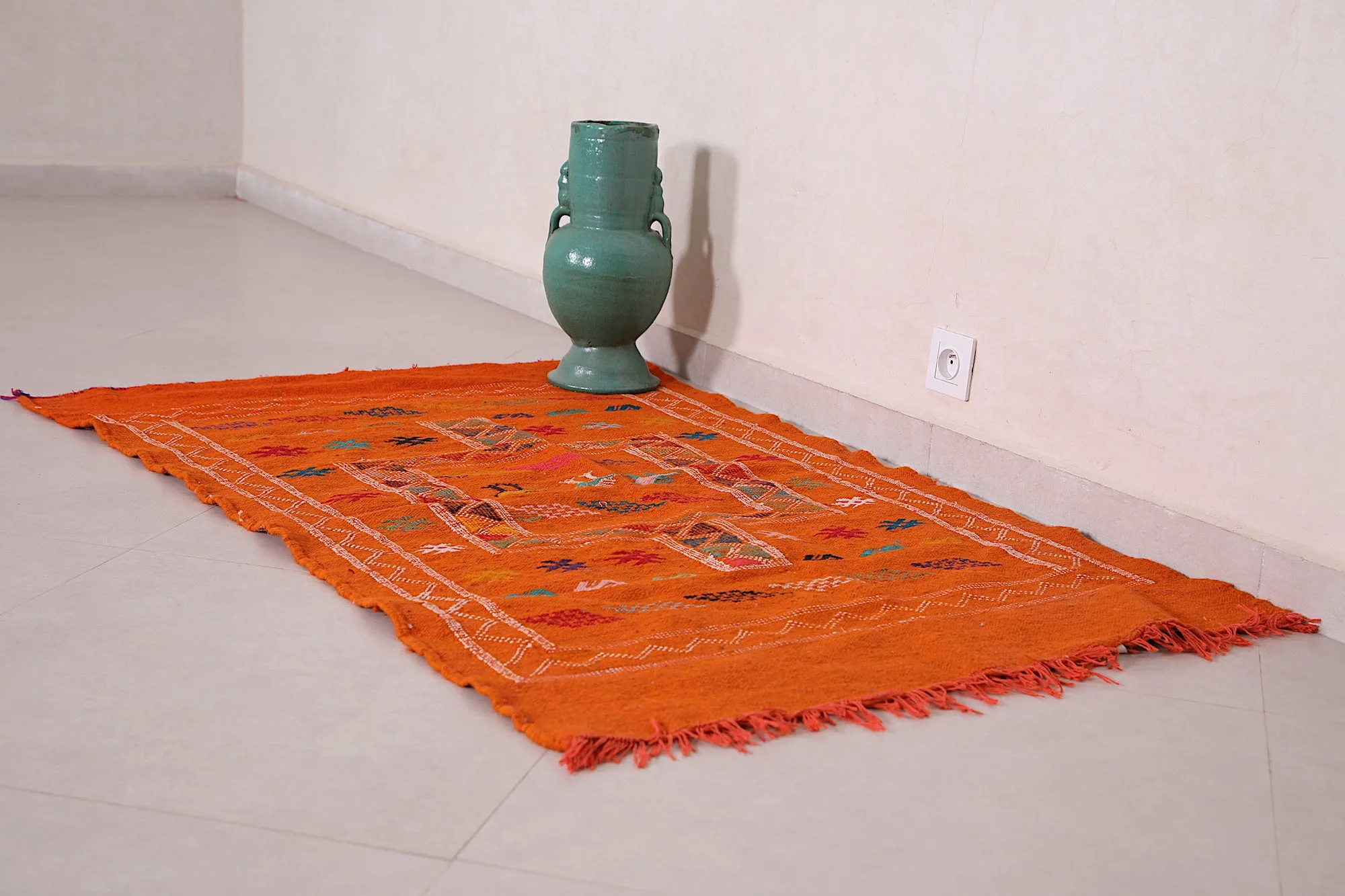 Orange Moroccan Kilim Rug 3 x 4.9 FT - Handwoven Beauty