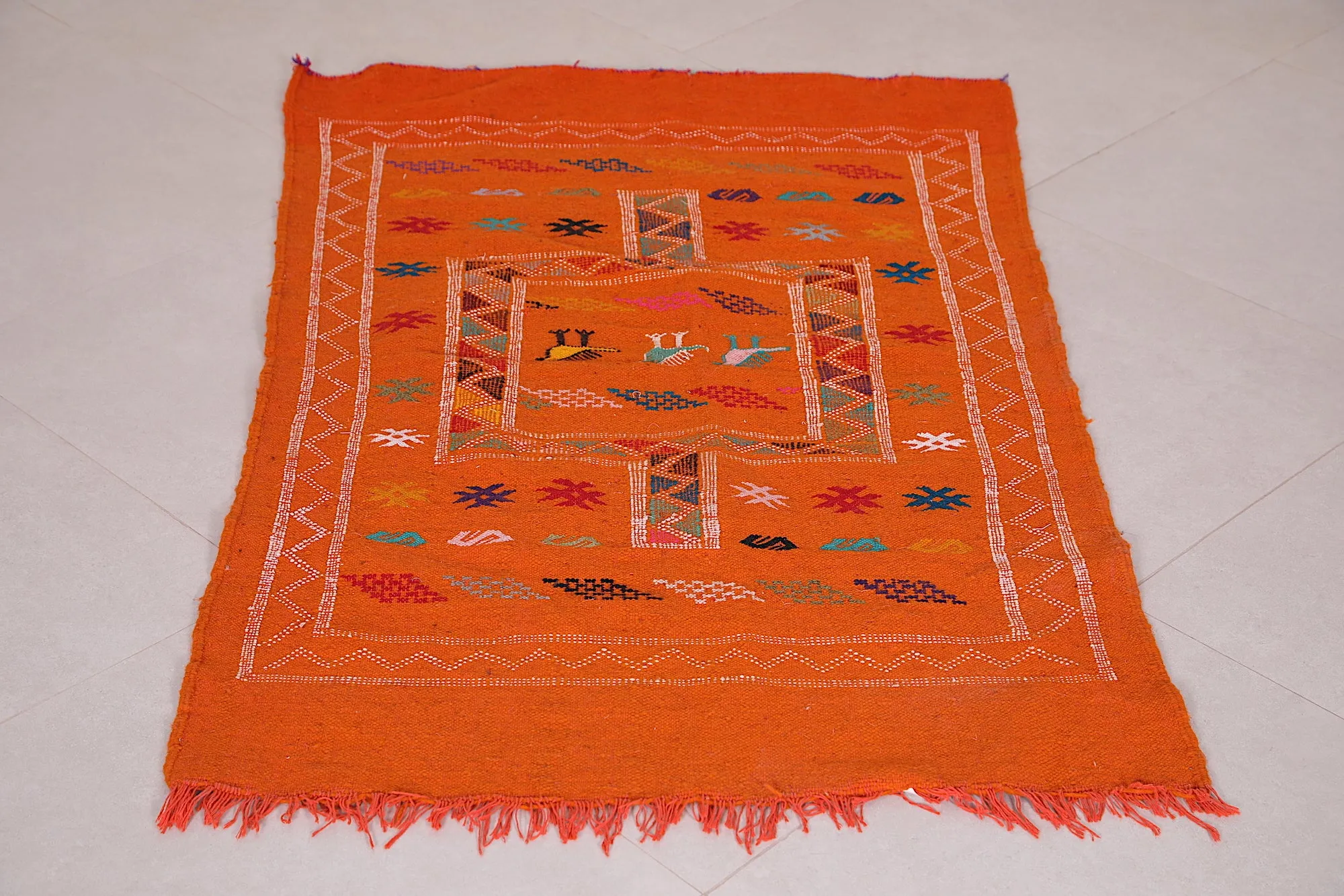 Orange Moroccan Kilim Rug 3 x 4.9 FT - Handwoven Beauty