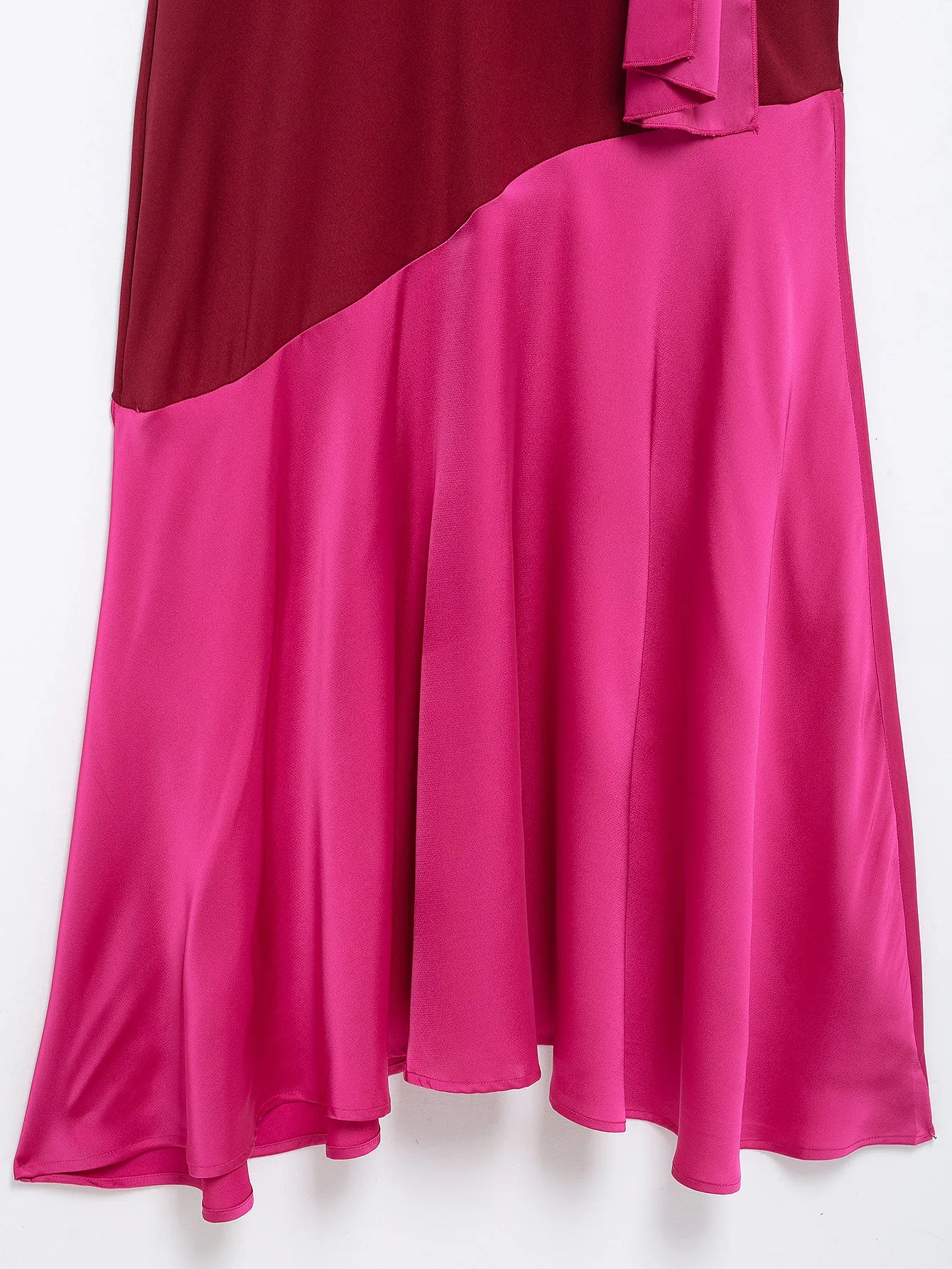 Patchwork Strapless Midi Dress with Neck Sash