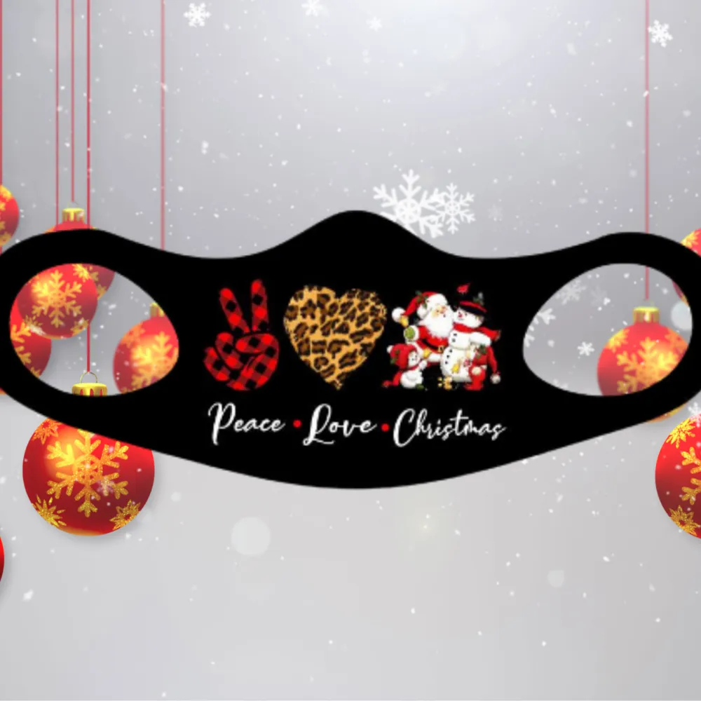 Peace Love Christmas Fitted Face Mask And Covering