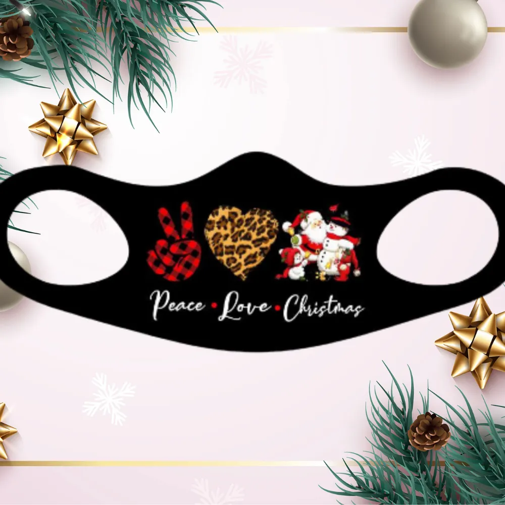 Peace Love Christmas Fitted Face Mask And Covering