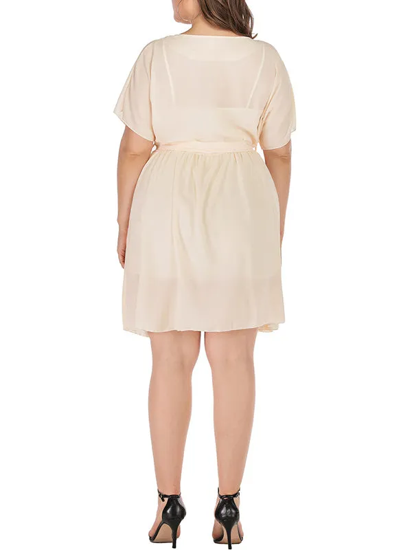 Plus Size Collage Short Sleeve Round neck A-line Skirt Dress