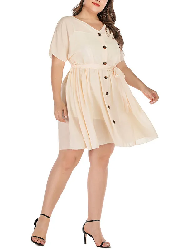 Plus Size Collage Short Sleeve Round neck A-line Skirt Dress