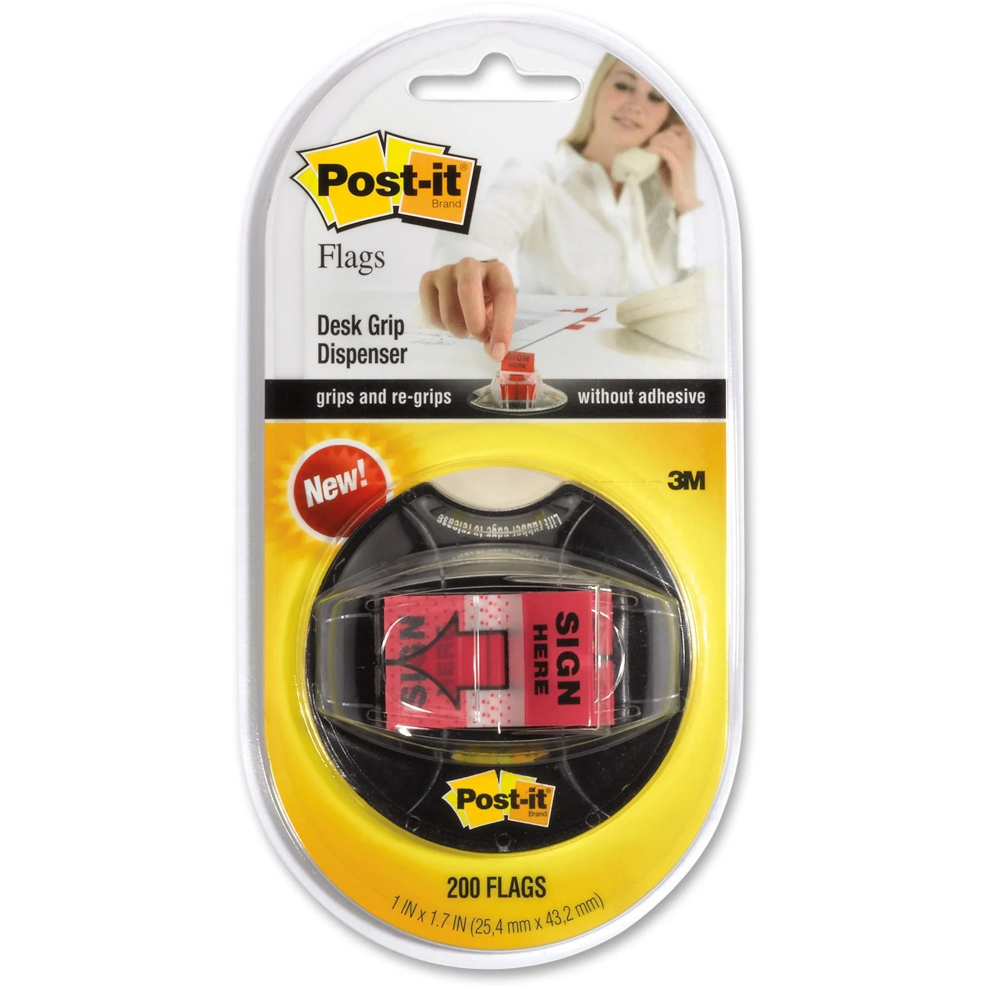 Post-it® 1"W Sign Here Flags in Desk Grip Dispenser