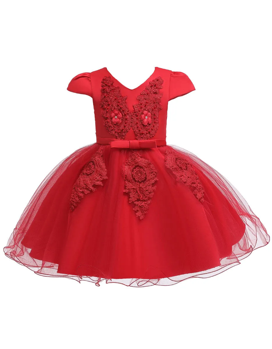 Pretty V Neck Short Sleeves Flowers Kids Party flower girl dresses
