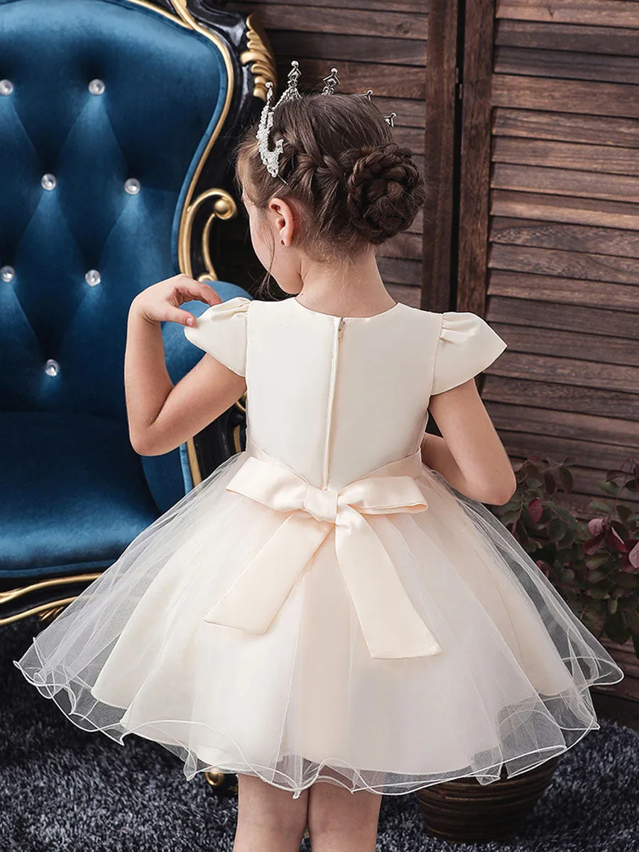 Pretty V Neck Short Sleeves Flowers Kids Party flower girl dresses