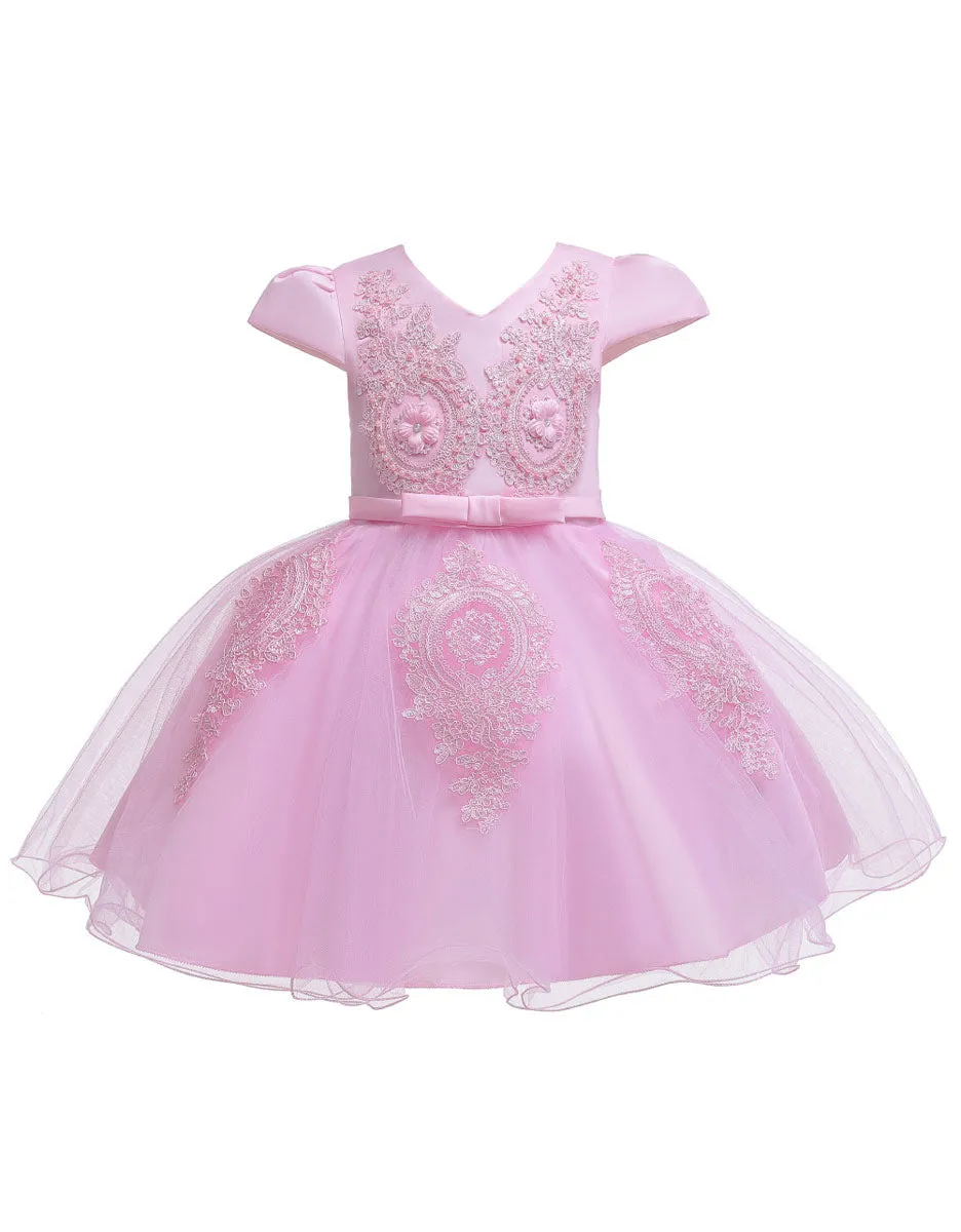 Pretty V Neck Short Sleeves Flowers Kids Party flower girl dresses