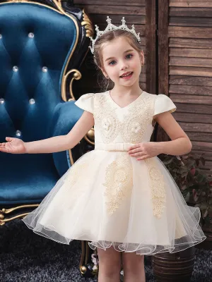 Pretty V Neck Short Sleeves Flowers Kids Party flower girl dresses